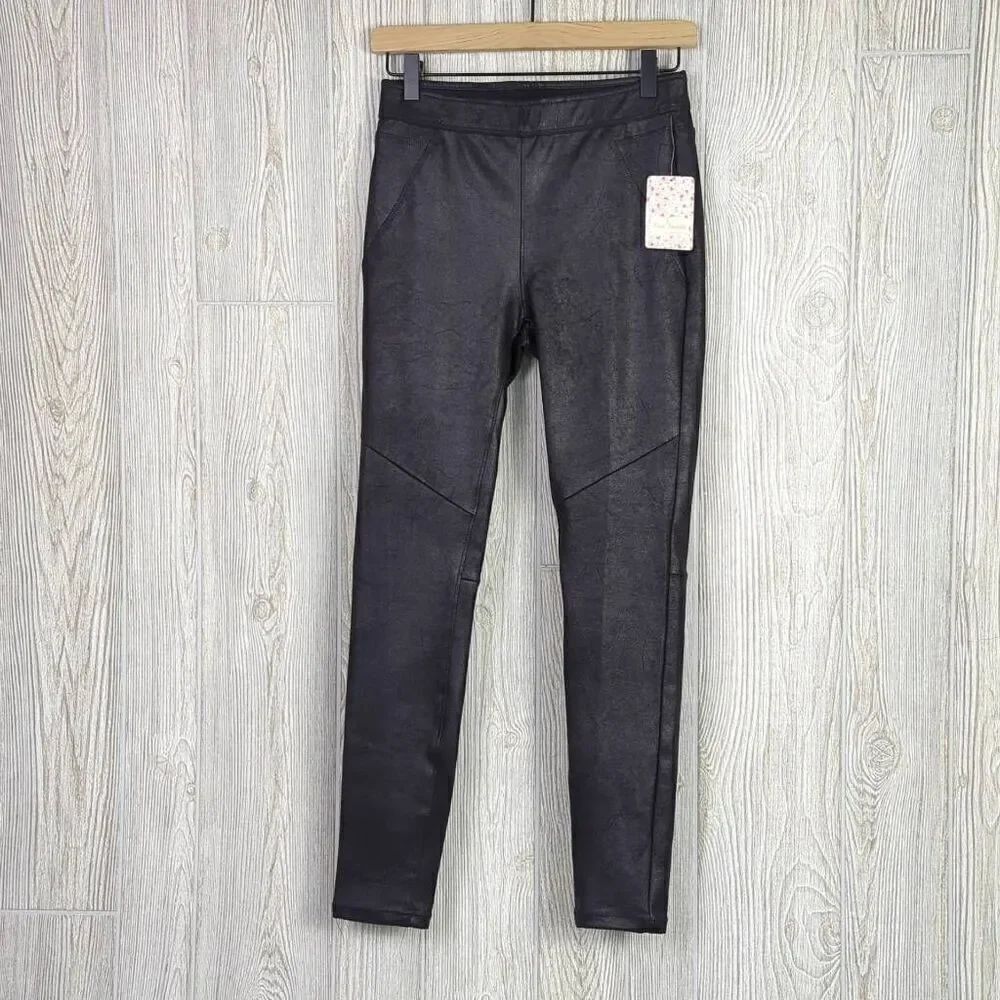 Free People Womens Size 2 Vegan Leather Leggings Black Stretch NWT